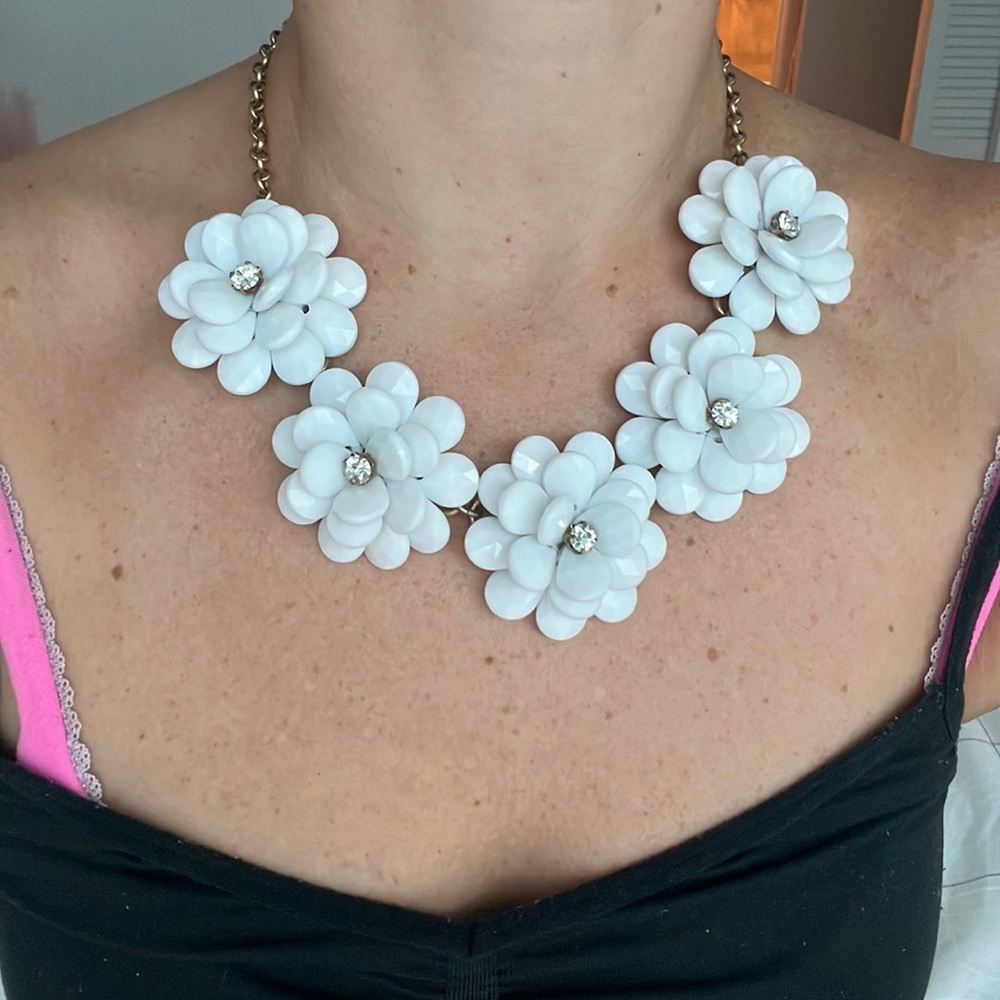 J. Crew white flower necklace with antiqued gold chain